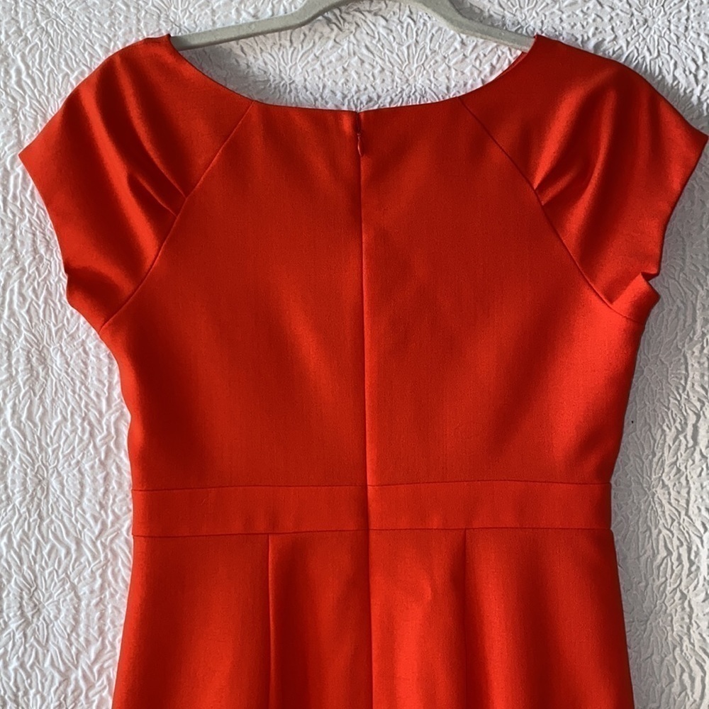 J. Crew Coral Cap Sleeve Sheath Pleated Detail Midi Dress - Picture 6 of 13